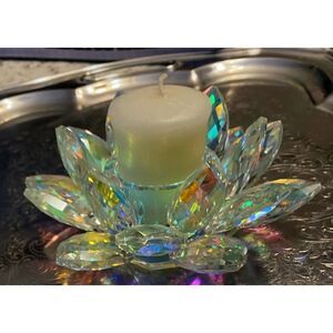 Iridescent Lotus Glass Candle Holder – Sparkly Valentine’s Day Decor